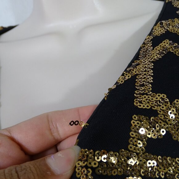 Calvin Klein Black Gold Sequins V-Neck Party Dress Women Size 14 Long Sleeve - Picture 15 of 16